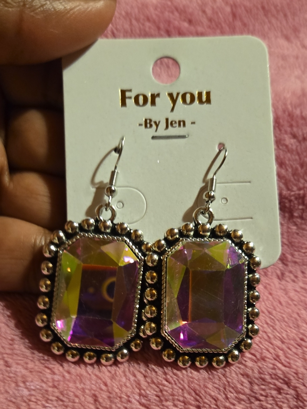 For You By Jen Purple Large Iridescent Gem Drop Earrings NWT